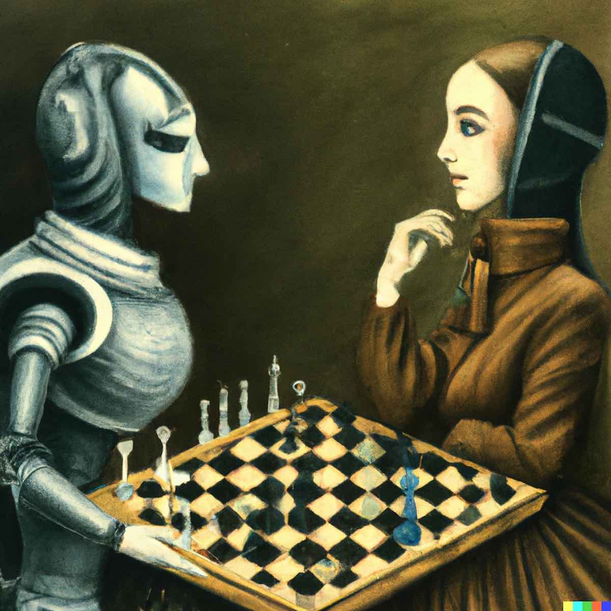 "Artificial intelligence droid vs human playing chess" by Rembrant
