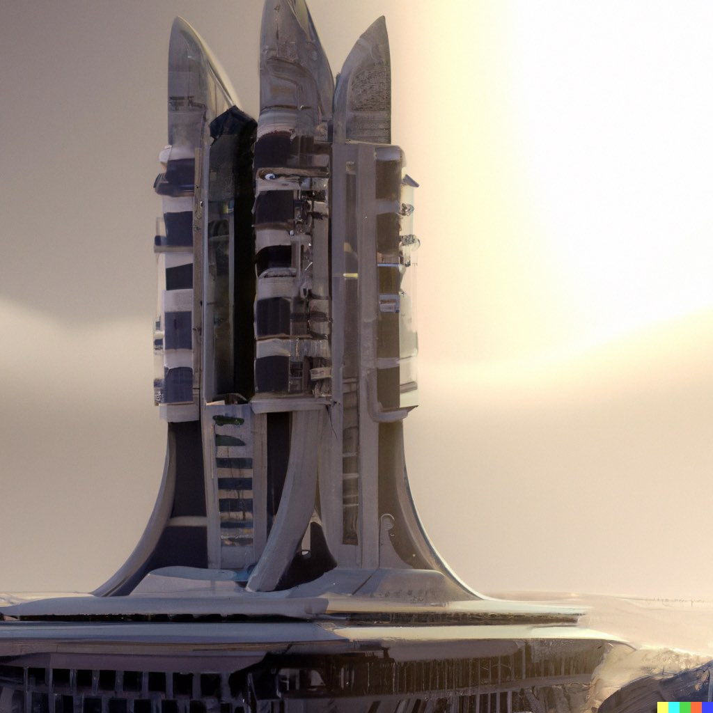 "Un rascacielos futurista en la colonia de Marte en el año 3040 propiedad del capital de riesgo más grande de la historia"
